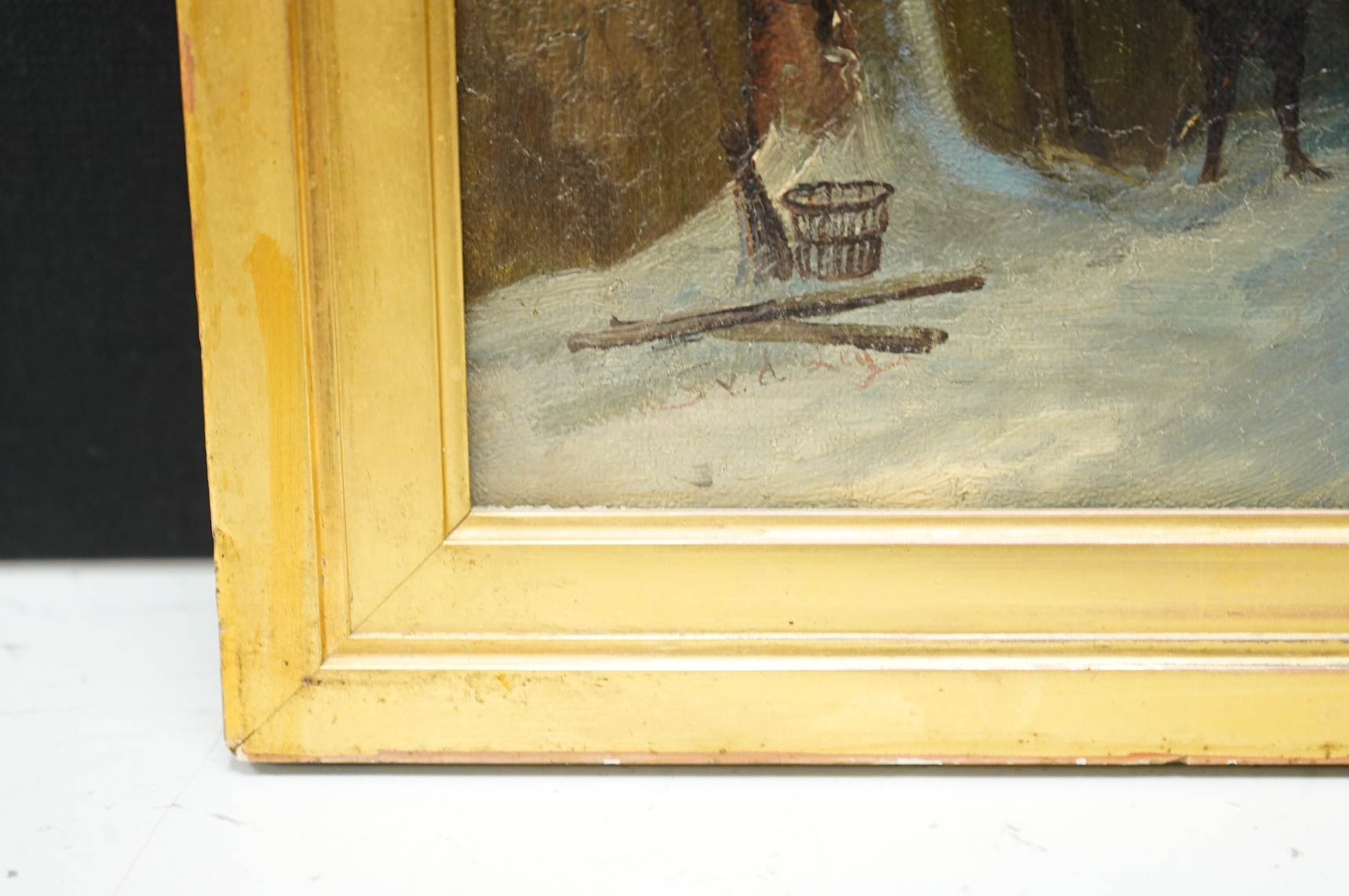 Phillips Sidney, Dutch street scene, monogrammed, inscribed in ink to the stretcher verso, oil on canvas, 54 x 41cm